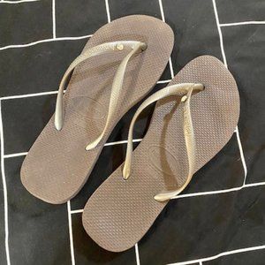 Havaianas Slim Swarovski Crystal Flip Flops-Silver